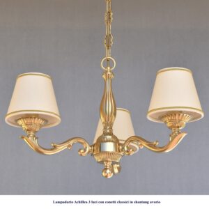 Lampadario classico in ottone modello Achillea 3 luci con conetti classici