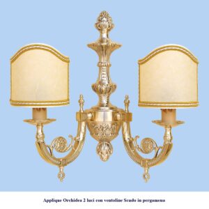 Applique classica in ottone modello Orchidea 2 luci con ventoline scudo