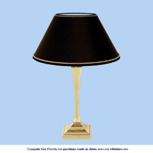 Lampada in ottone moderna modello Sun Piccola con paralume tondo nero