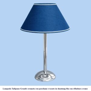 Lampada moderna modello Tulipano Grande cromata con paralume svasato