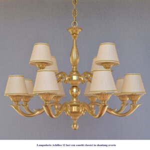 Lampadario classico in ottone modello Achillea 12 luci con conetti classici