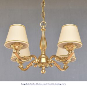 Lampadario classico in ottone modello Achillea 4 luci con conetti classici