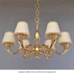 Lampadario classico in ottone modello Achillea Medio 6 luci con conetti classici