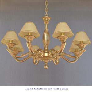 Lampadario classico in ottone modello Achillea Grande 8 luci con conetti svasati