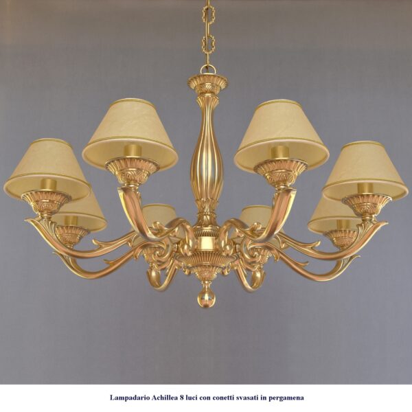 Lampadario classico in ottone modello Achillea Grande 8 luci con conetti svasati