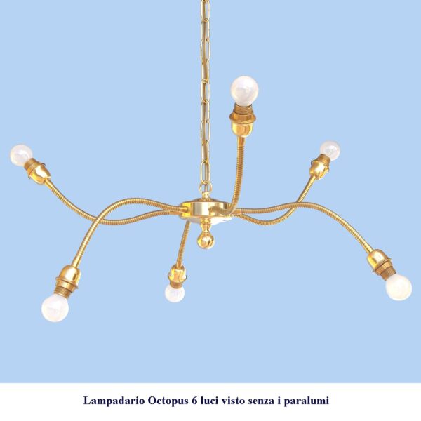 Lampadario moderno Octopus con 6 bracci flessibili senza paralumi