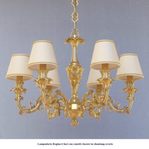 Lampadario in ottone modello Regina 6 luci con conetti classici