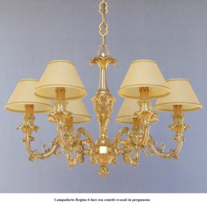 Lampadario in ottone modello Regina 6 luci con conetti svasati