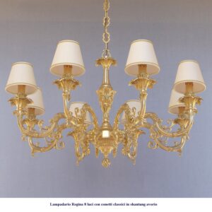 Lampadario in ottone classico modello Regina 8 luci con conetti classici