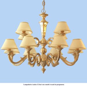 lampadario in ottone modello Azalea Grande 12 luci con conetti svasati