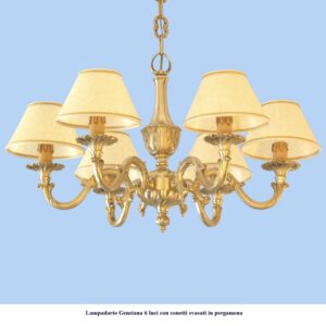 lampadario in ottone modello Genziana 6 luci con conetti svasati